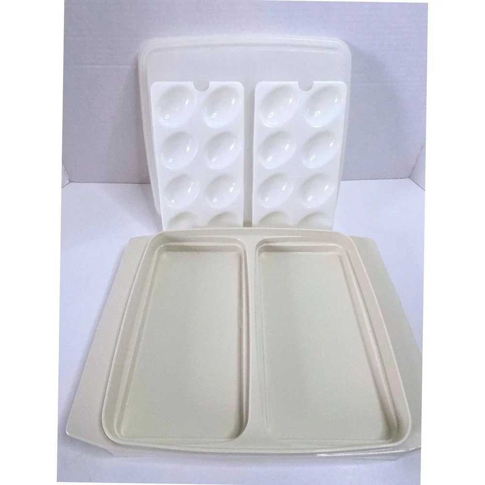 Vintage Tupperware Deviled Egg Carrier Almond Cream 723-4 Tray Lid 16 Slot 722-1